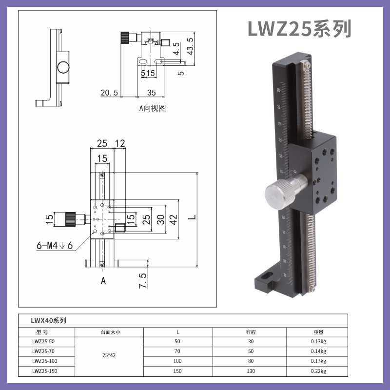 LWX25燕尾槽手動位移臺長行程齒輪齒條驅(qū)動XZLWG微調(diào)架平臺